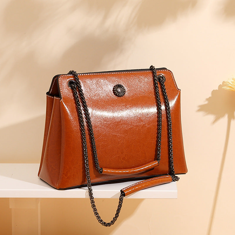 Nine Seven Genuine Leather Women's Chain Strap Shoulder Bag with Outside Pocket