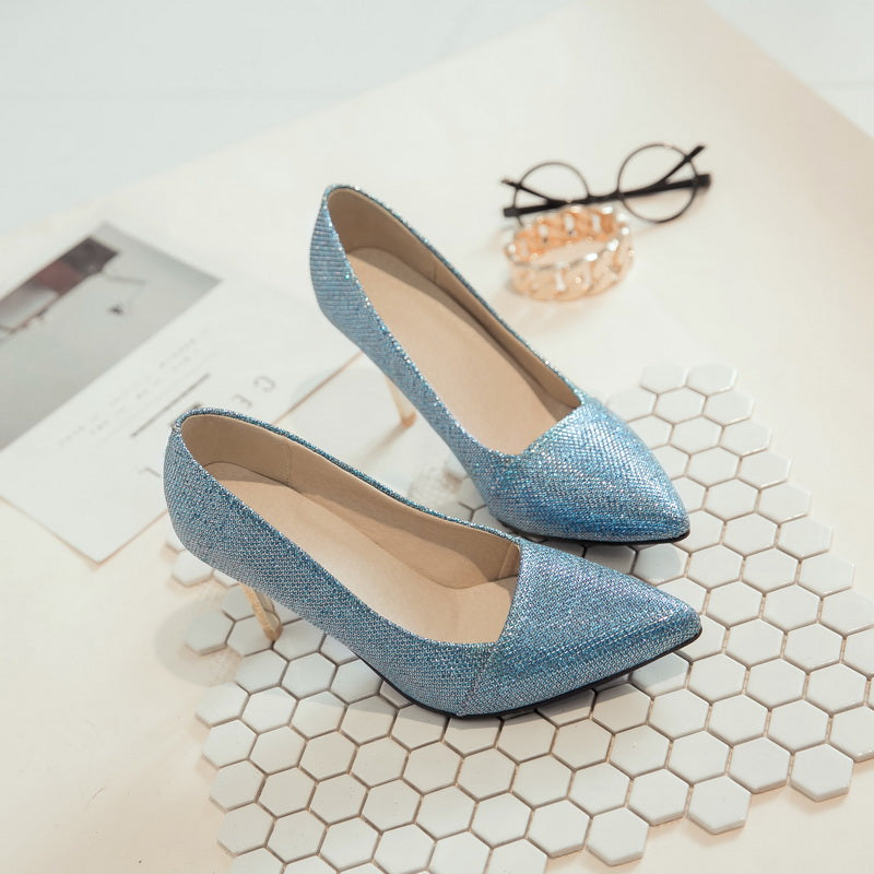 Nine Seven Women's Handmade Pointed Toe Glitter Stiletto Heel Weeding Pumps Shoes