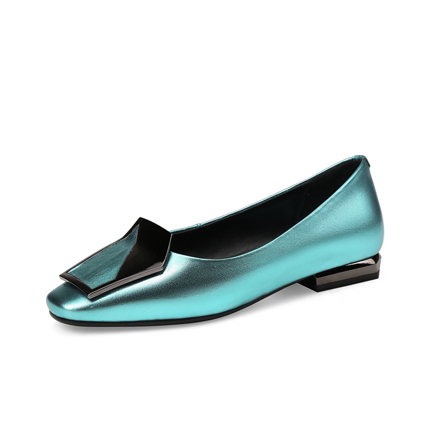 Nine Seven Women's Genuine Leather Square Toe Handmade Buckle Décor Casual Flat Shoes