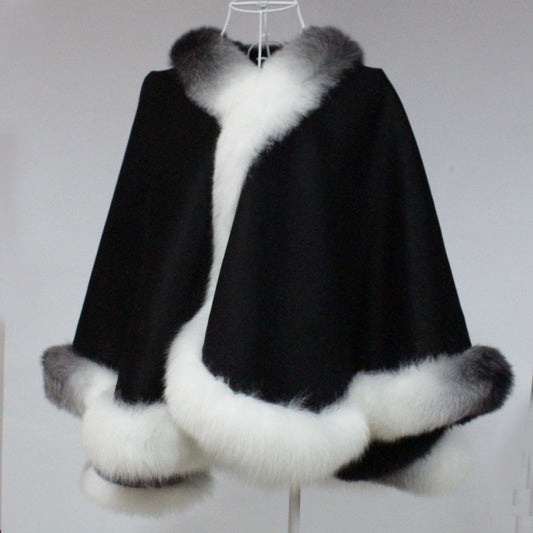 BelaCustom Fox Fur Warm Cloak Coat Women's Cape Coat Shawl Customization