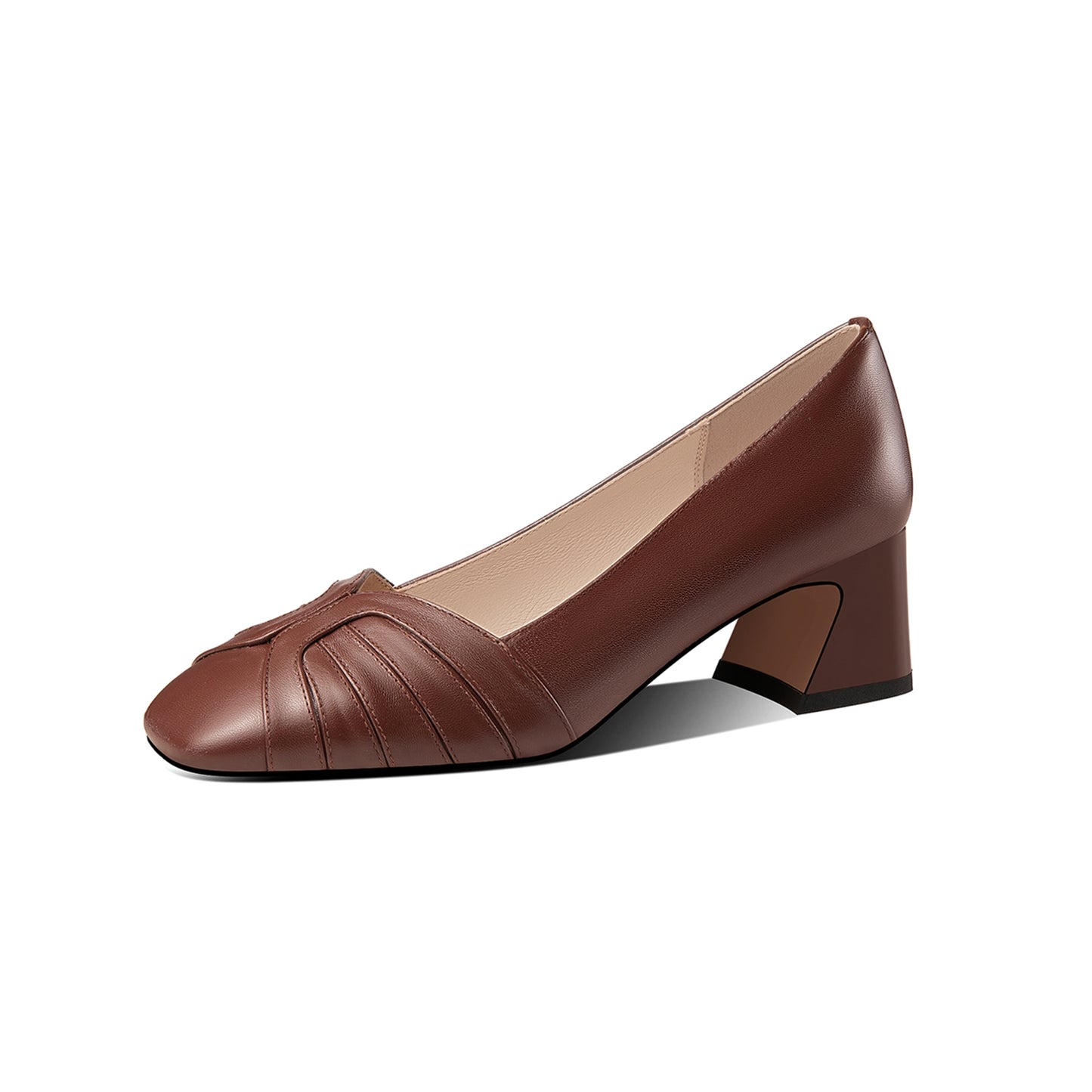 Nine Seven Women's Genuine Leather Square Toe Handmade Block Heel Casual Pumps Shoes