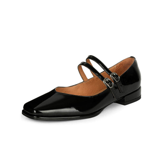 Nine Seven Handmade Women's Square Toe Patent Leather Handmade Buckles Casual Flat Mary Jane Shoes