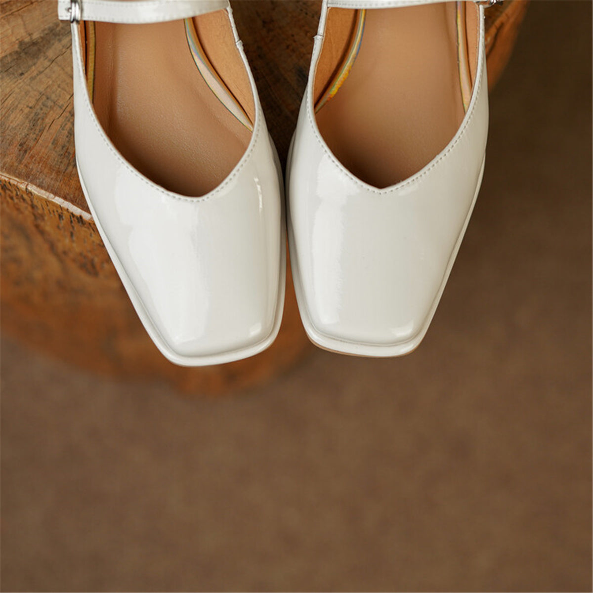 Nine Seven Handmade Women's Square Toe Patent Leather Handmade Buckles Casual Flat Mary Jane Shoes