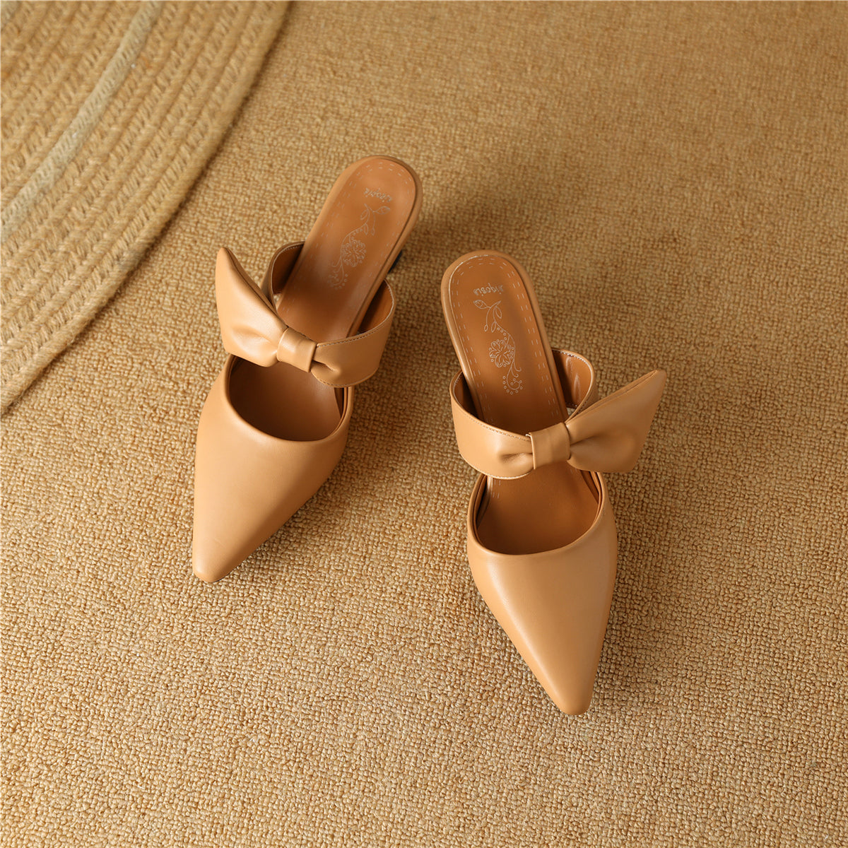 Nine Seven Women's Handmade Bowknot Slip On Pointed Toe Mid Heel Weeding Sandal Shoes