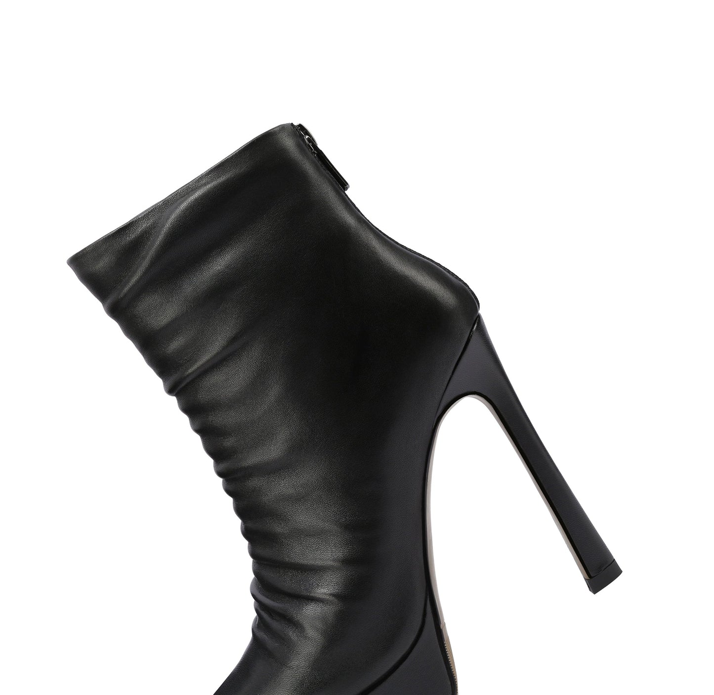 Nine Seven Handmade Women's Genuime Leather Platform Plicated Side Zipper Pointed Toe High Stiletto Heel Ankle Boots