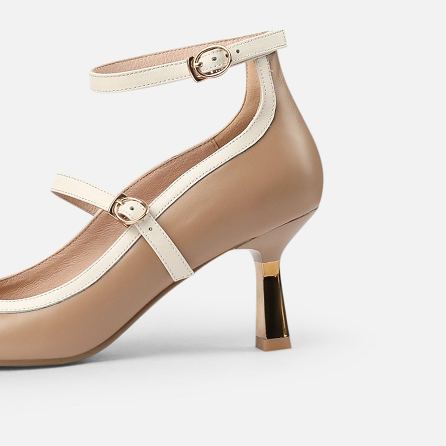 Nine Seven Women's Pointed Toe Genuine Leather Handmade Buckles Stiletto Mid Heel Retro Pumps Shoes