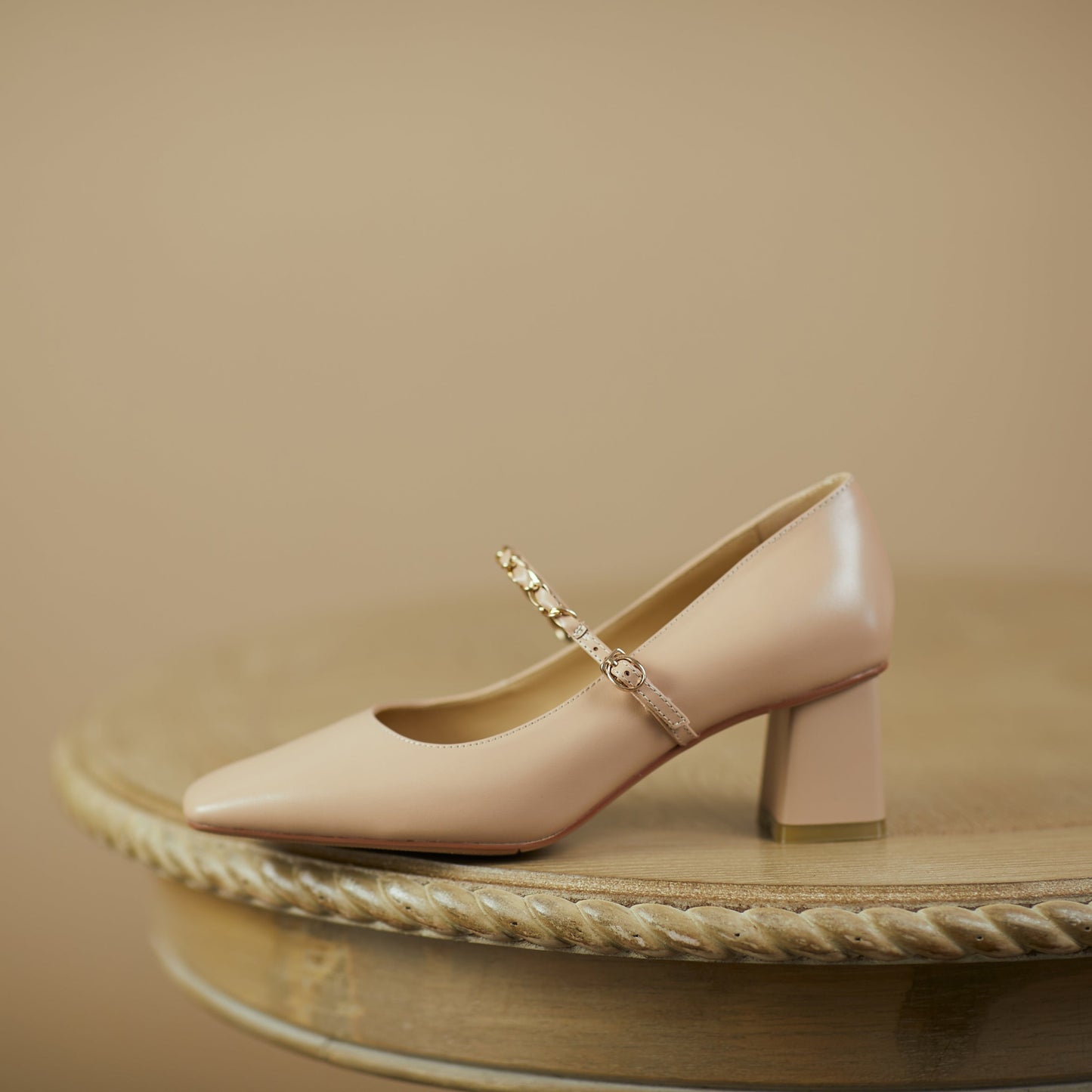 Nine Seven Women's Genuine Leather Handmade Mid Chunky Heel Classic Square Toe Buckle Retro Mary Jane Pump Shoes