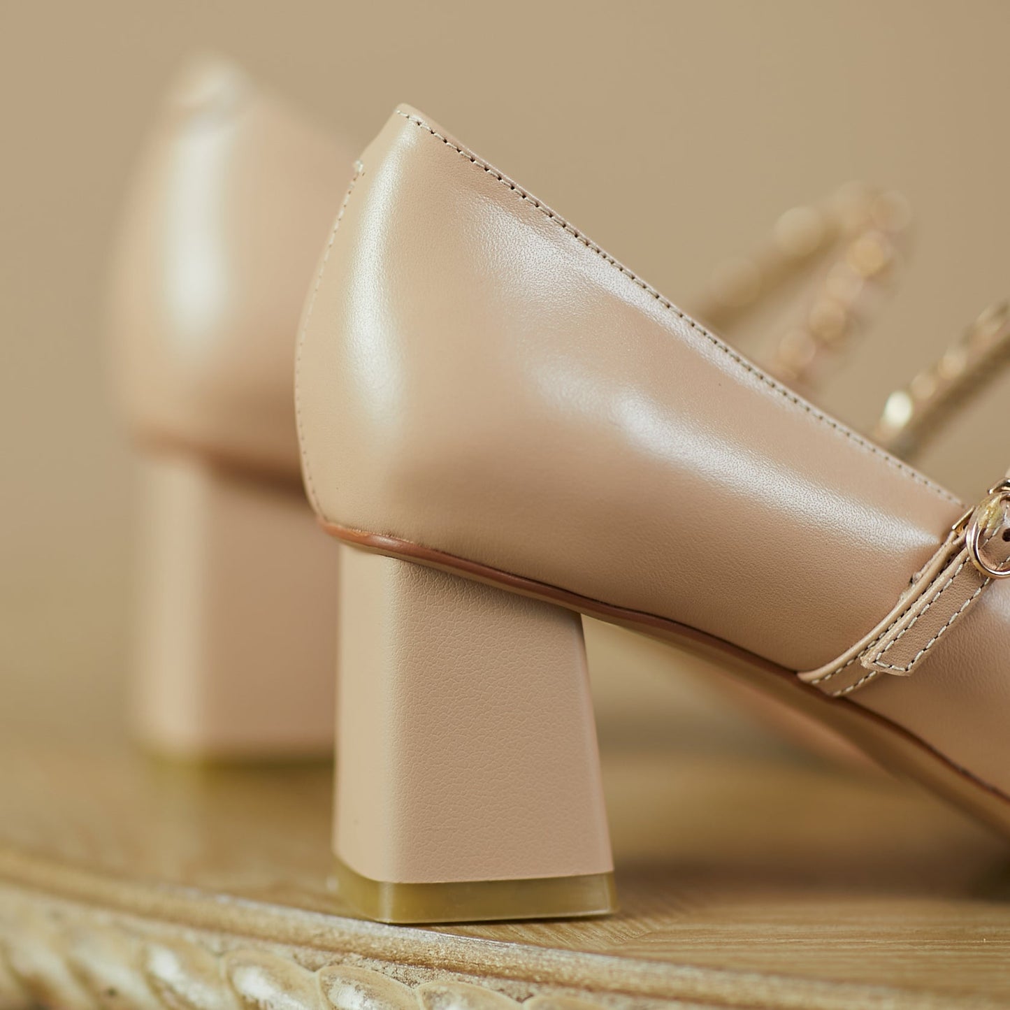 Nine Seven Women's Genuine Leather Handmade Mid Chunky Heel Classic Square Toe Buckle Retro Mary Jane Pump Shoes