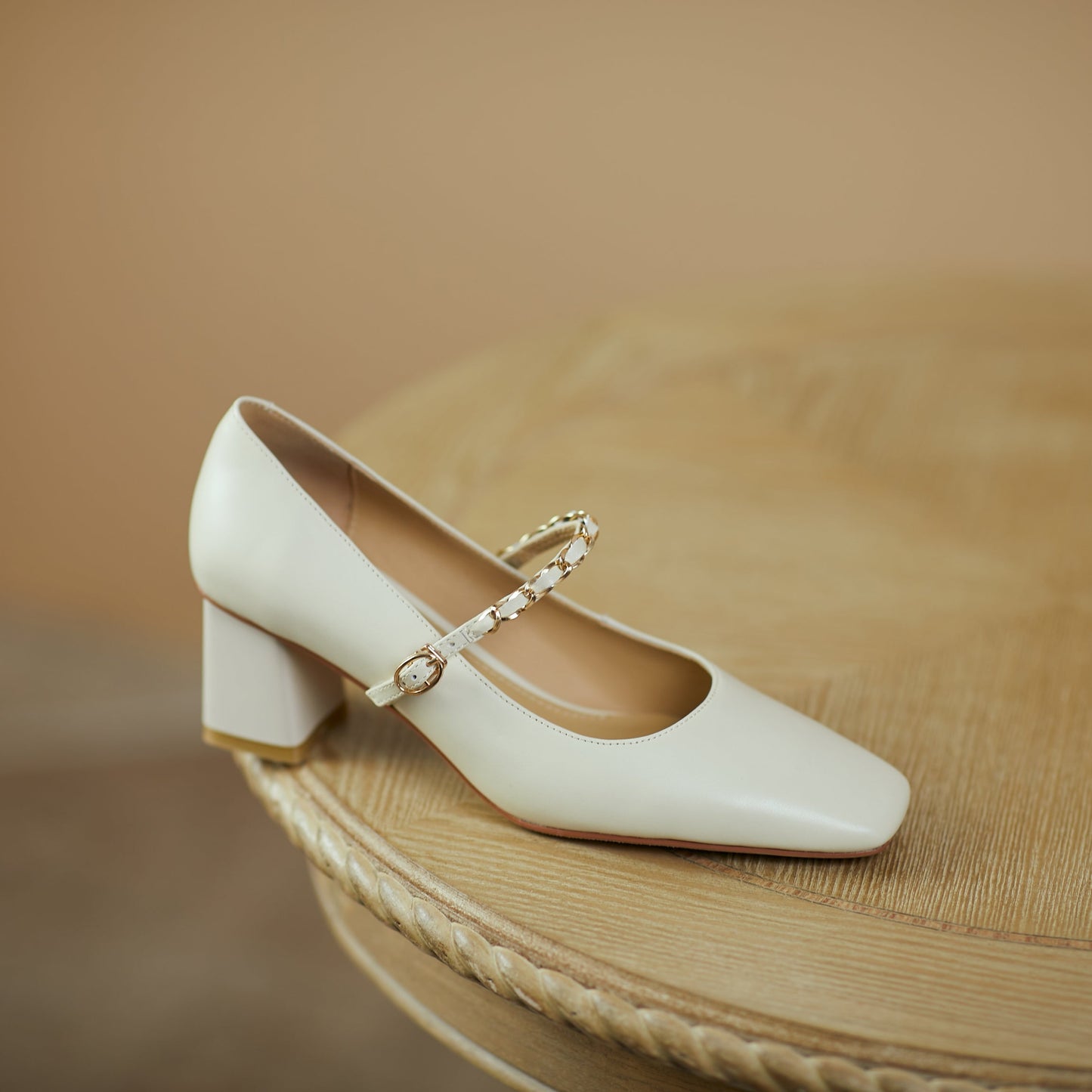 Nine Seven Women's Genuine Leather Handmade Mid Chunky Heel Classic Square Toe Buckle Retro Mary Jane Pump Shoes