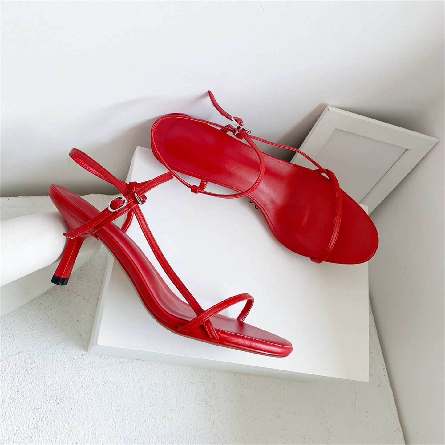 Nine Seven Women's Genuine Leather Handmade Thin Strap Adjustable Buckle Sexy Stiletto Heel Sandals