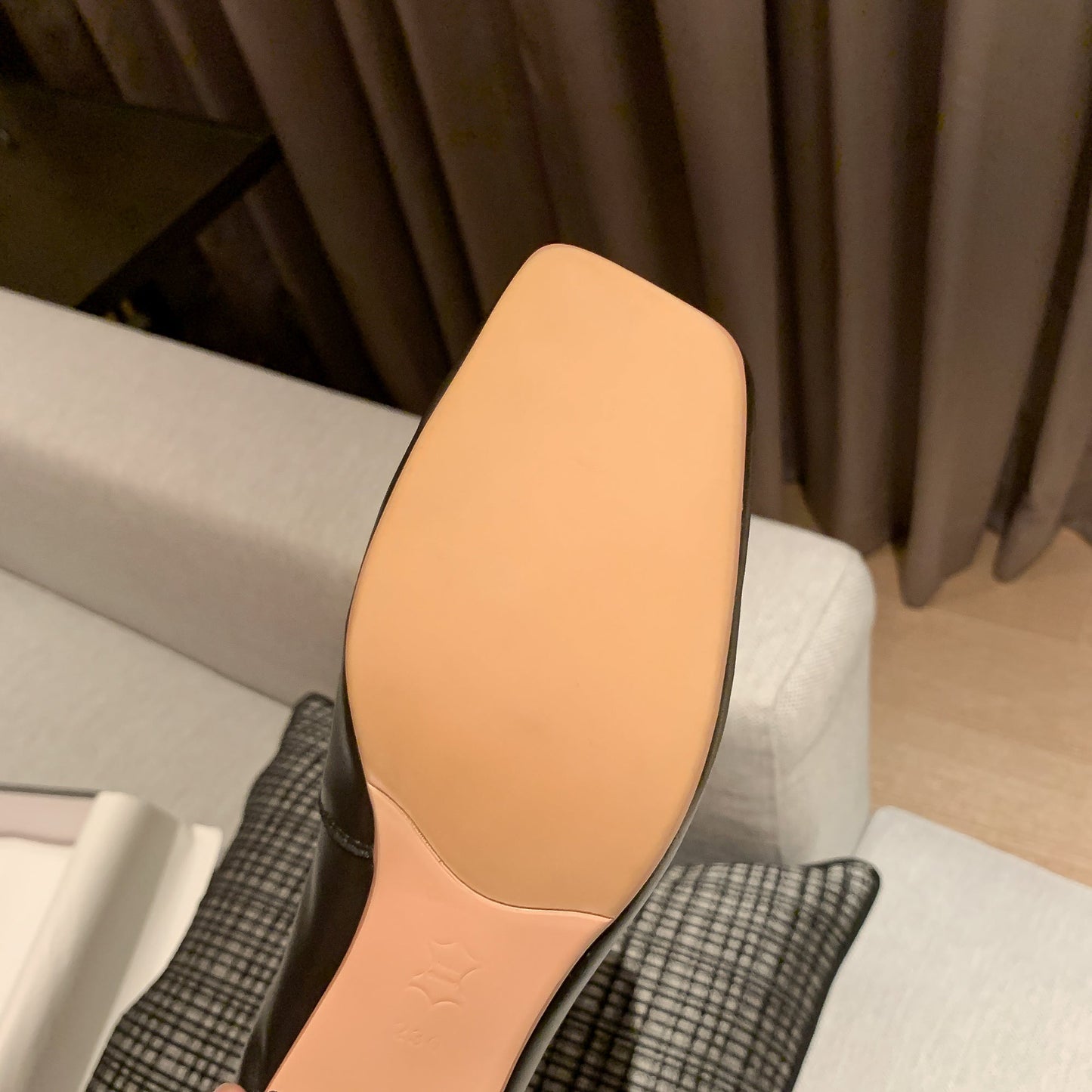 Nine Seven Genuine Leather Women's Handmade Square Toe Low Chunky Heel Slip On Loafer Pump Shoes with Pearl