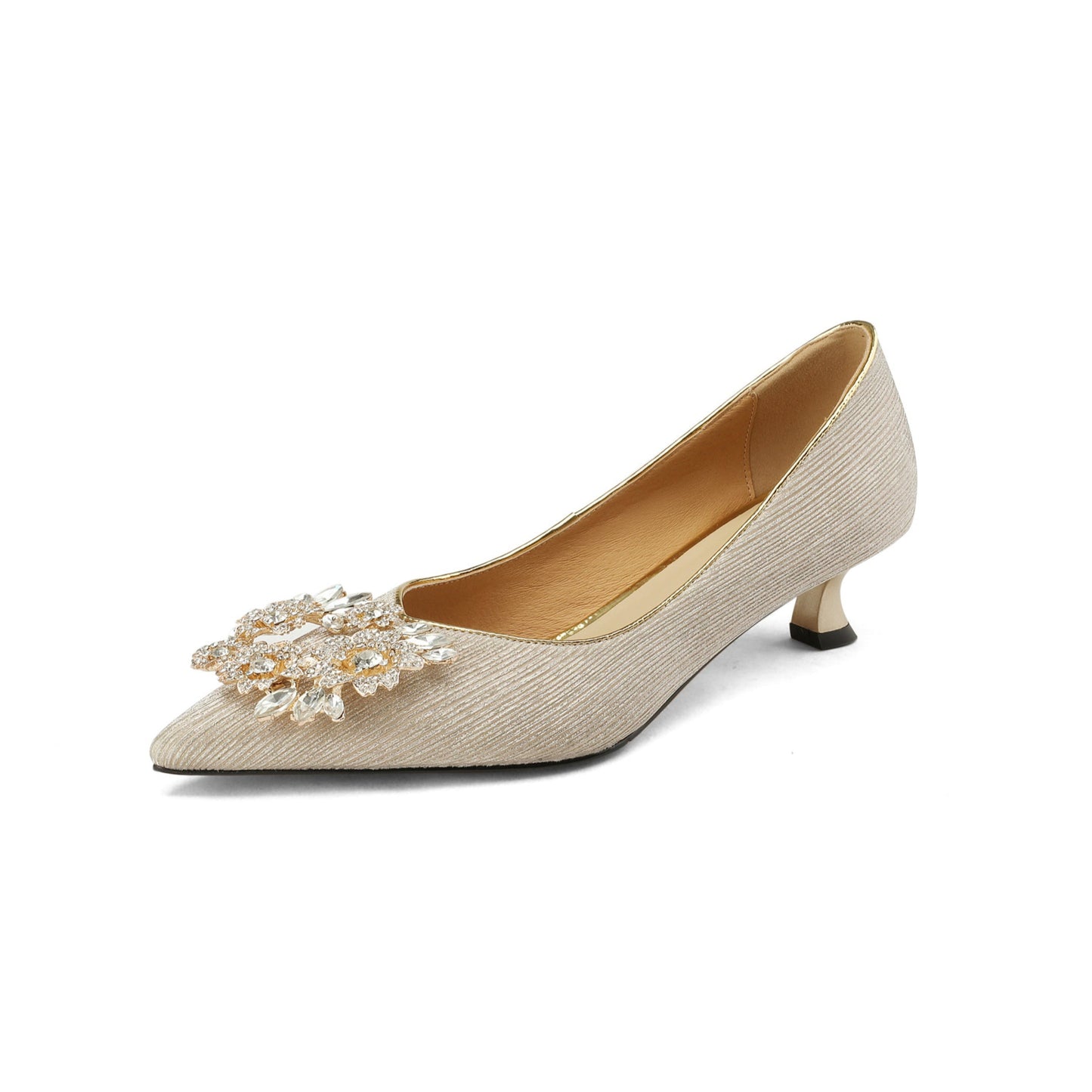 Nine Seven Glitter Rhinestone Pattern Kitten Heel Handmade Women's Pointed Toe Slip On Elegant Bridal Loafer Pumps