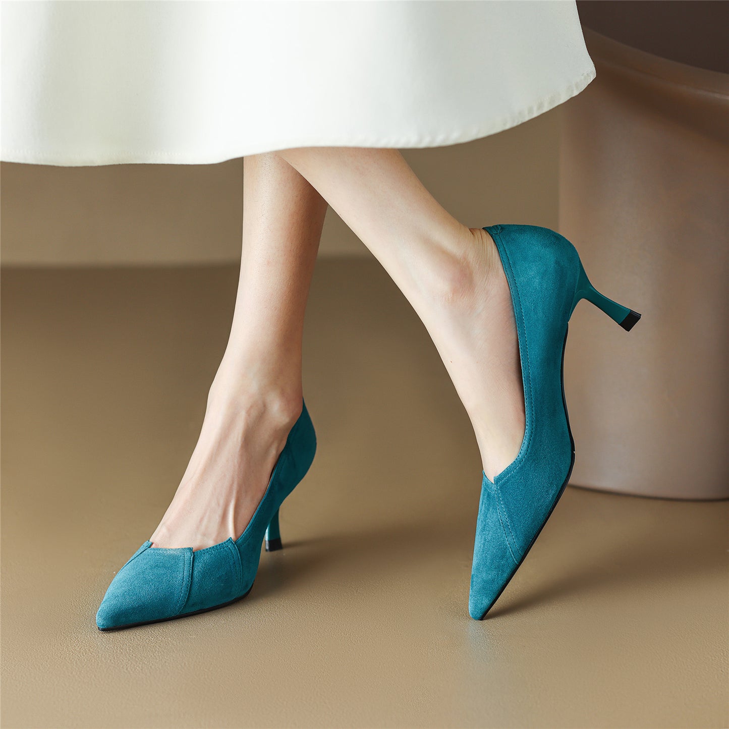 Nine Seven Suede Leather Stiletto Heel Handmade Women's Pointed Toe Slip On Elegant Loafer Pumps