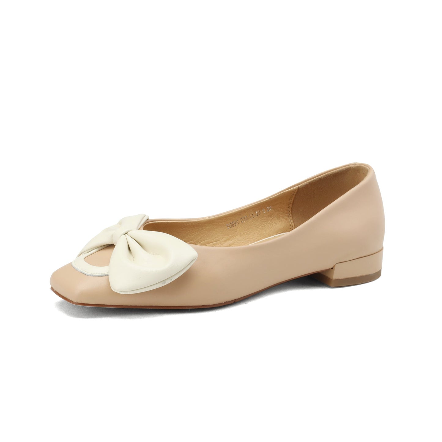 Nine Seven Women's Genuine Leather Square Toe Handmade Bowknot Chunky Heels Casual Flats