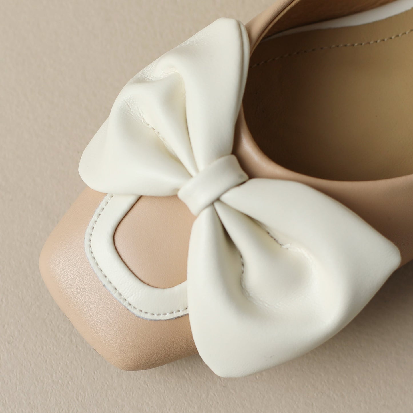 Nine Seven Women's Genuine Leather Square Toe Handmade Bowknot Chunky Heels Casual Flats