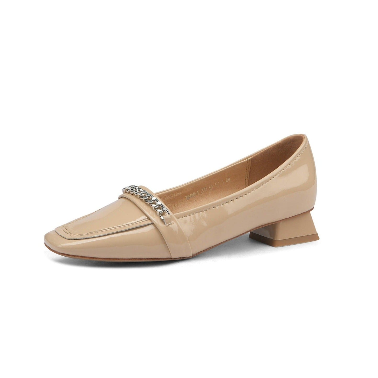 Nine Seven Women's Glossy Patent Leather Handmade Classic Square Toe Block Heel Comfortable Casual Pumps with Chain Decor