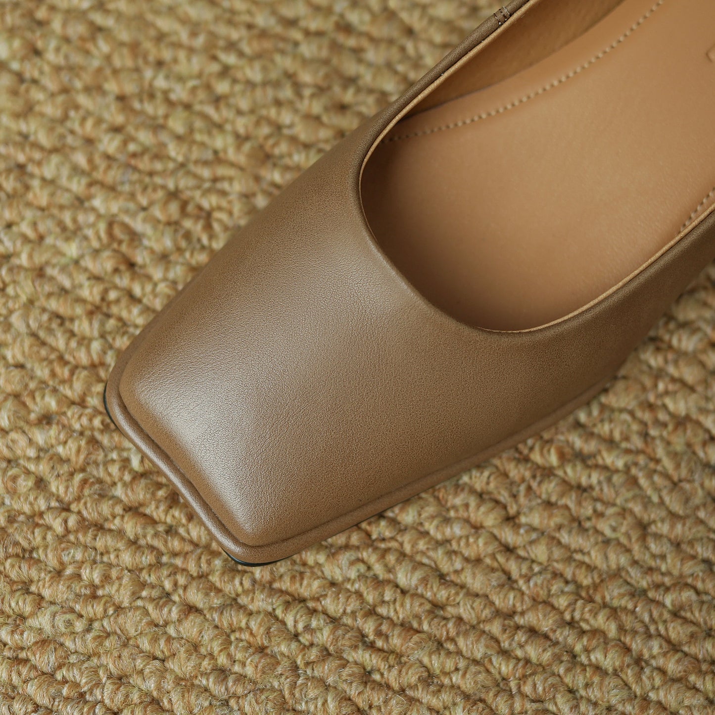 Nine Seven Women's Genuine Leather Handmade Square Toe Casual Slip on Low Chunky Heel Flat Shoes