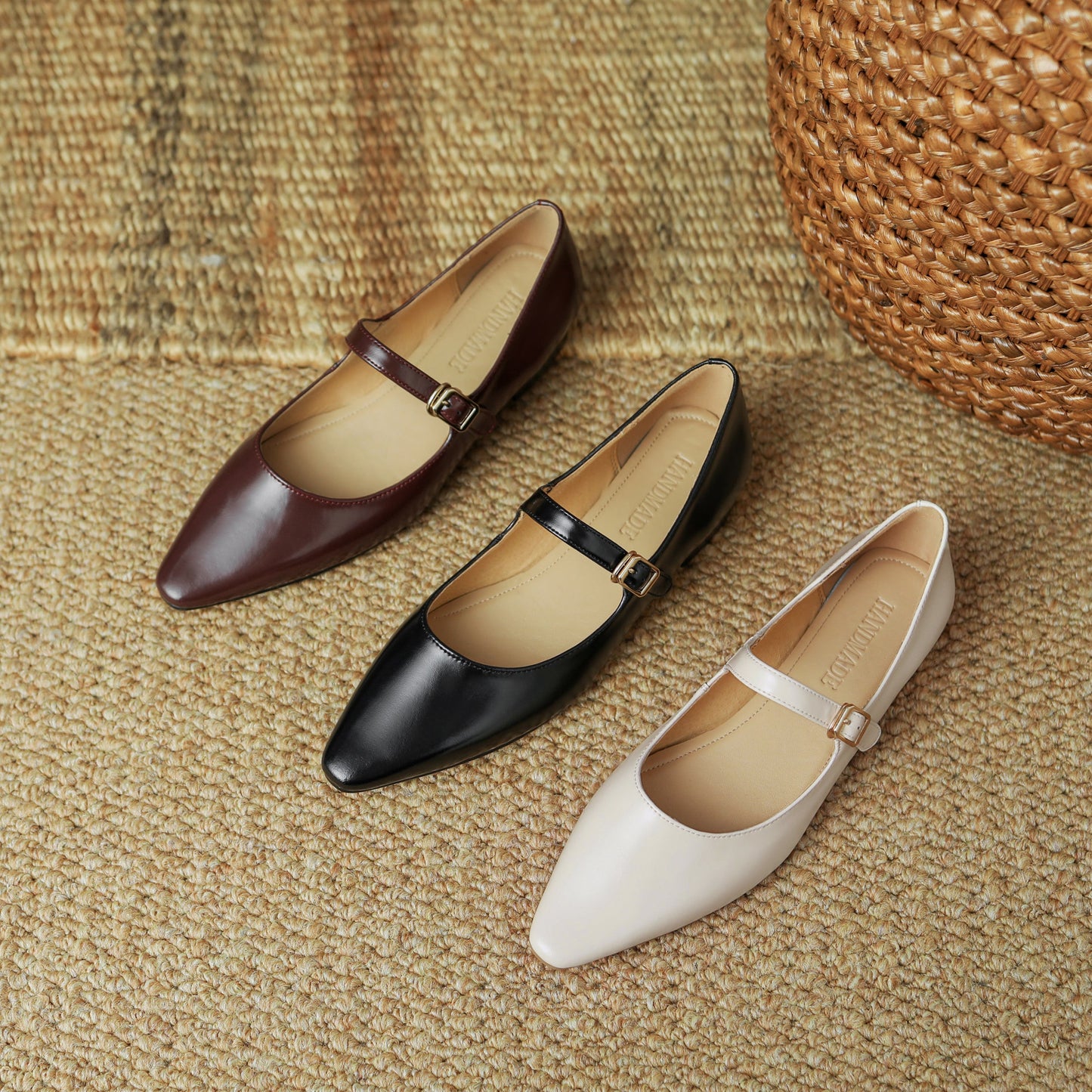 Nine Seven Women's Patent Leather Handmade Pointed Toe Flats Buckle Mary Janes Cute Dress Shoes