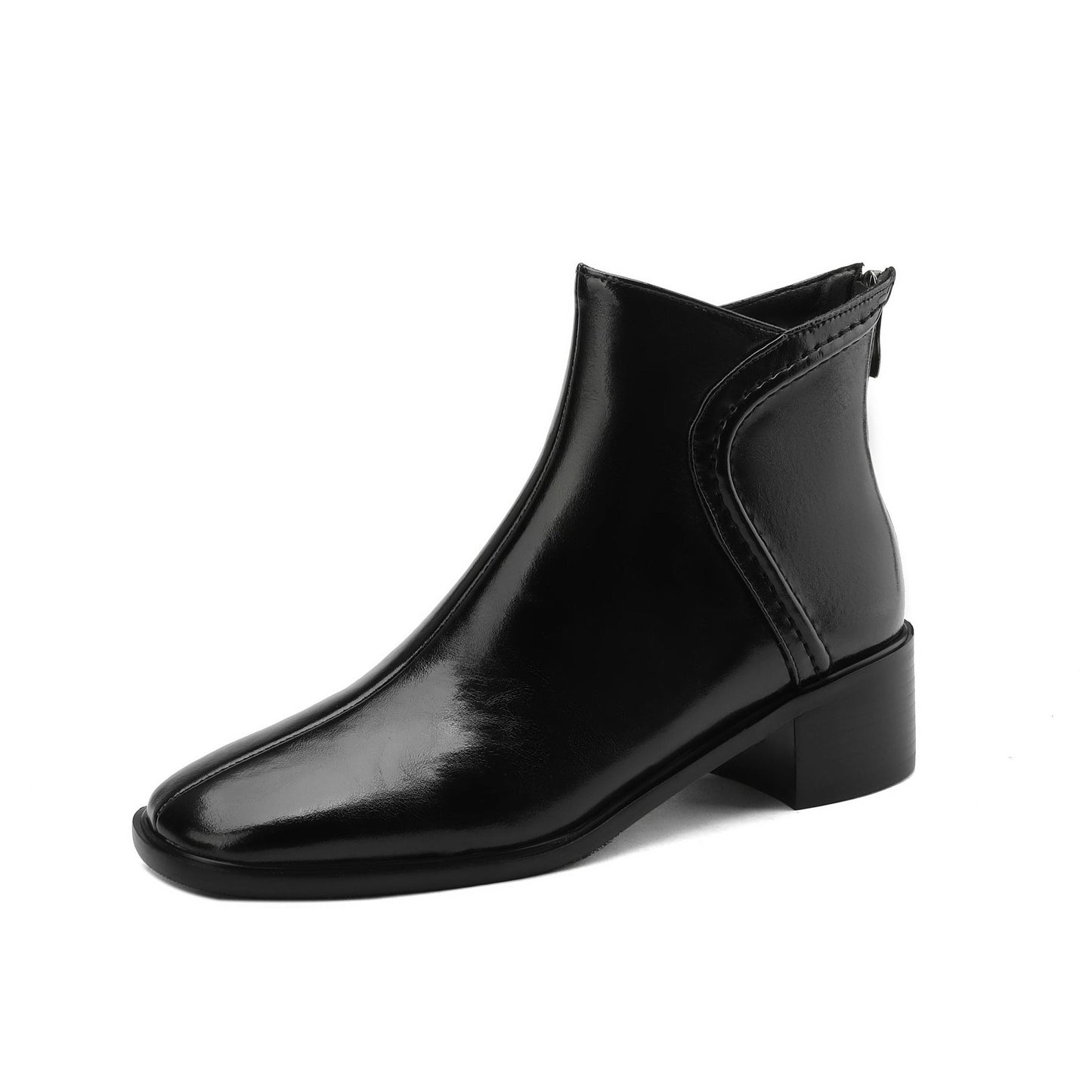 Nine Seven Women's Square Toe Genuine Leather Handmade Back Zipper Low Chunky Heels Vintage Ankle Boots