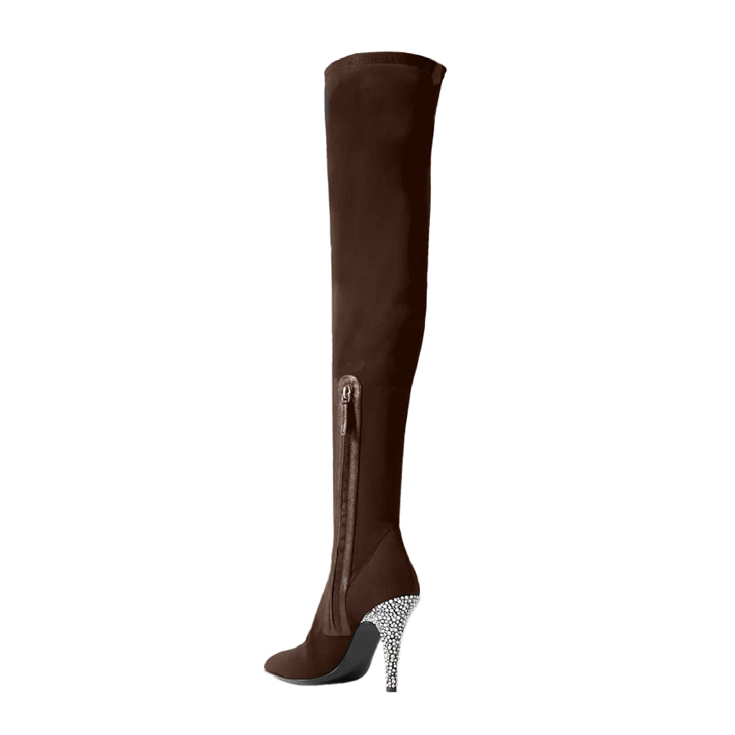Nine Seven Handmade Women's Stretch Suede Pull On Side Zipper Pointed Toe High Stiletto Heel Over Knee Boots Shoes