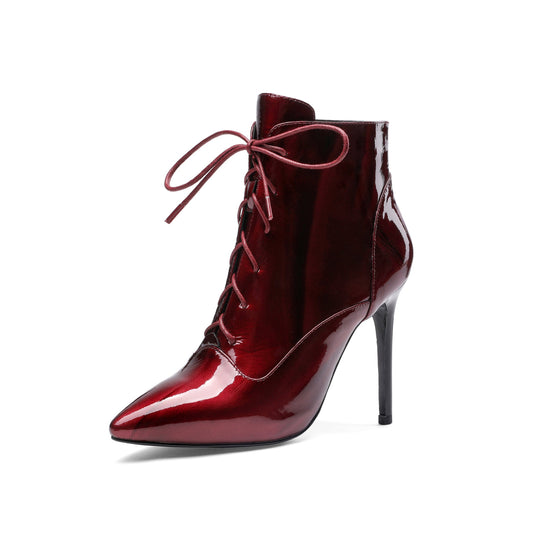 Nine Seven Women's Patent Leather Pointed Toe Handmade Hidden Platform Selftie Stieltto High Heels Chic Ankle Boots