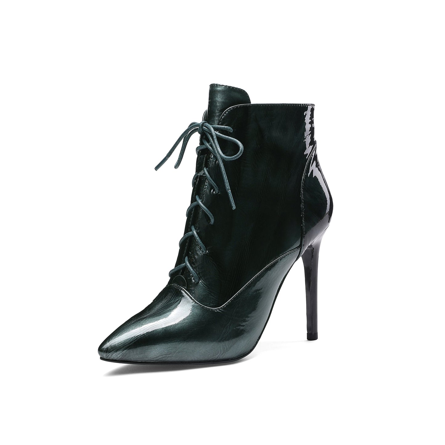 Nine Seven Women's Patent Leather Pointed Toe Handmade Hidden Platform Selftie Stieltto High Heels Chic Ankle Boots