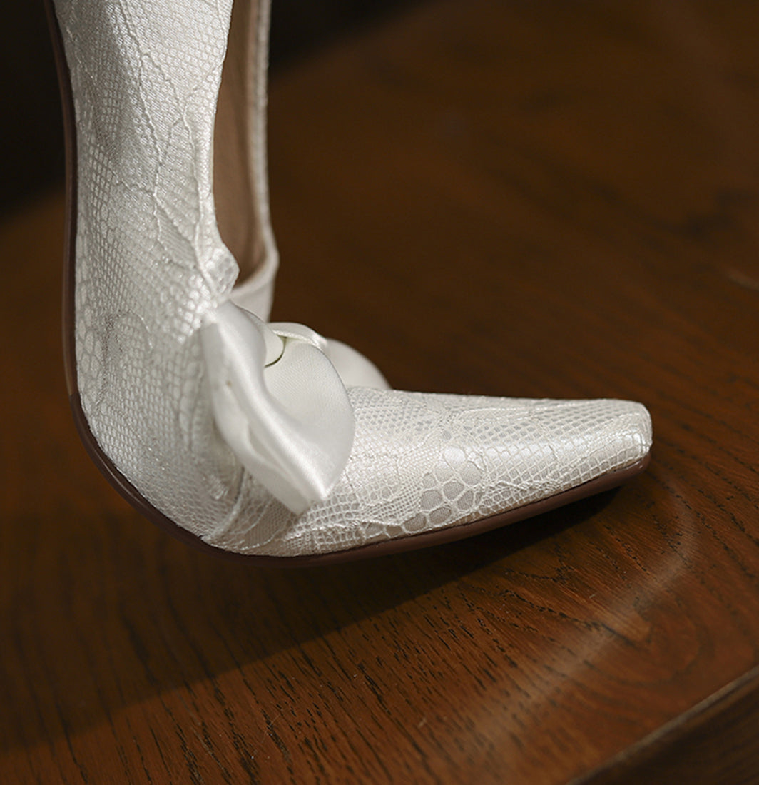 Nine Seven Handmade Women's Satin Bowknot Slip On Stiletto Heel Bridal Weeding Pumps Shoes