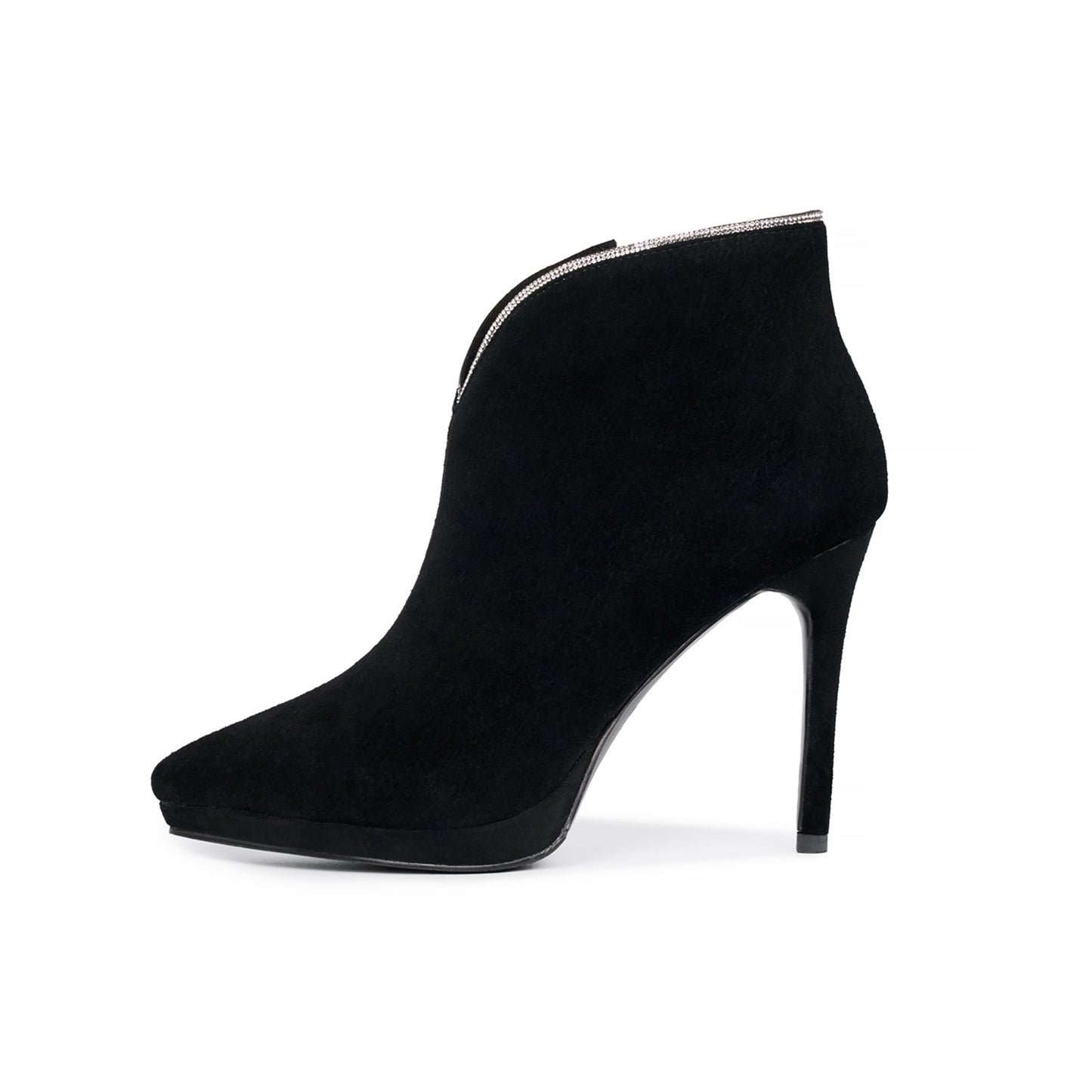 Nine Seven Women's Handmade Leather Stiletto high Heel Zip Up Clear Pointed Toe Platform V-Shaped Ankle Boots