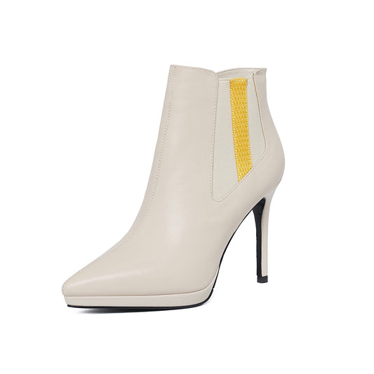 Nine Seven Women's Genuine Leather Handmade Stiletto high Heel Side Zipper Pointed Toe Platform Ankle Boots