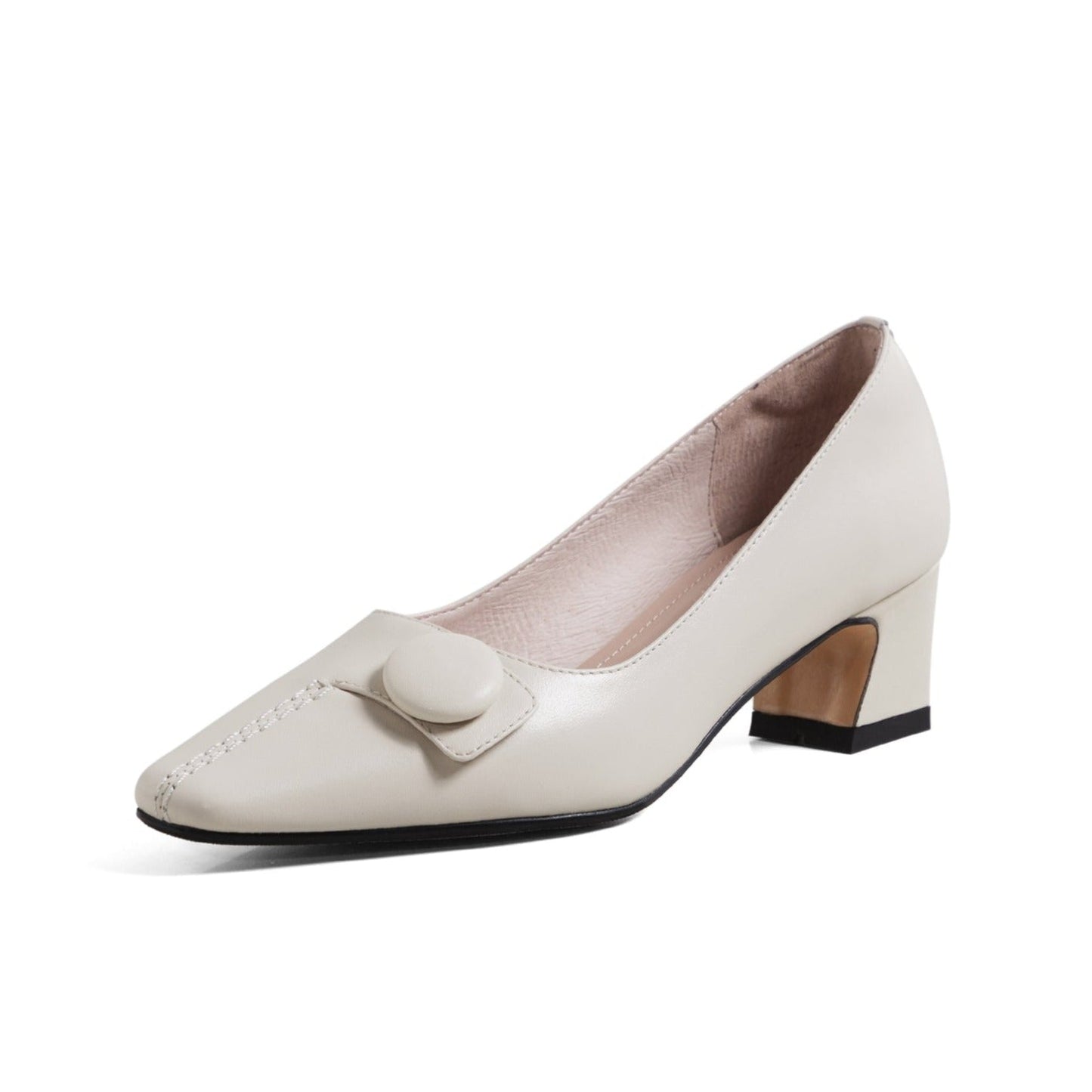 Nine Seven Genuine Leather Women's Handmade Square Toe Low Heel Button Graceful Pump Shoes