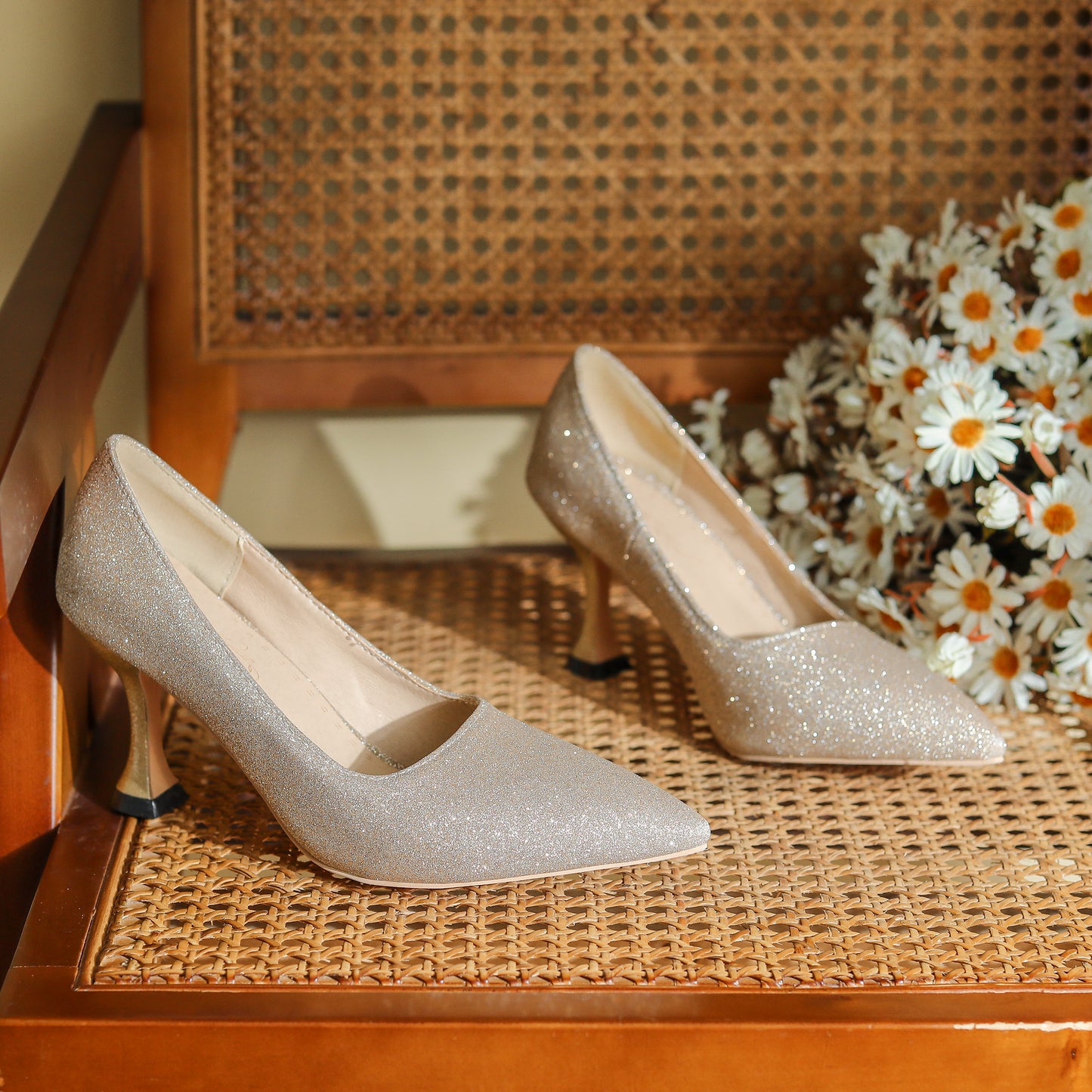 Nine Seven Women's Handmade Pointed Toe Glitter Stileto Heel Party Wedding Loafer Pumps Shoes