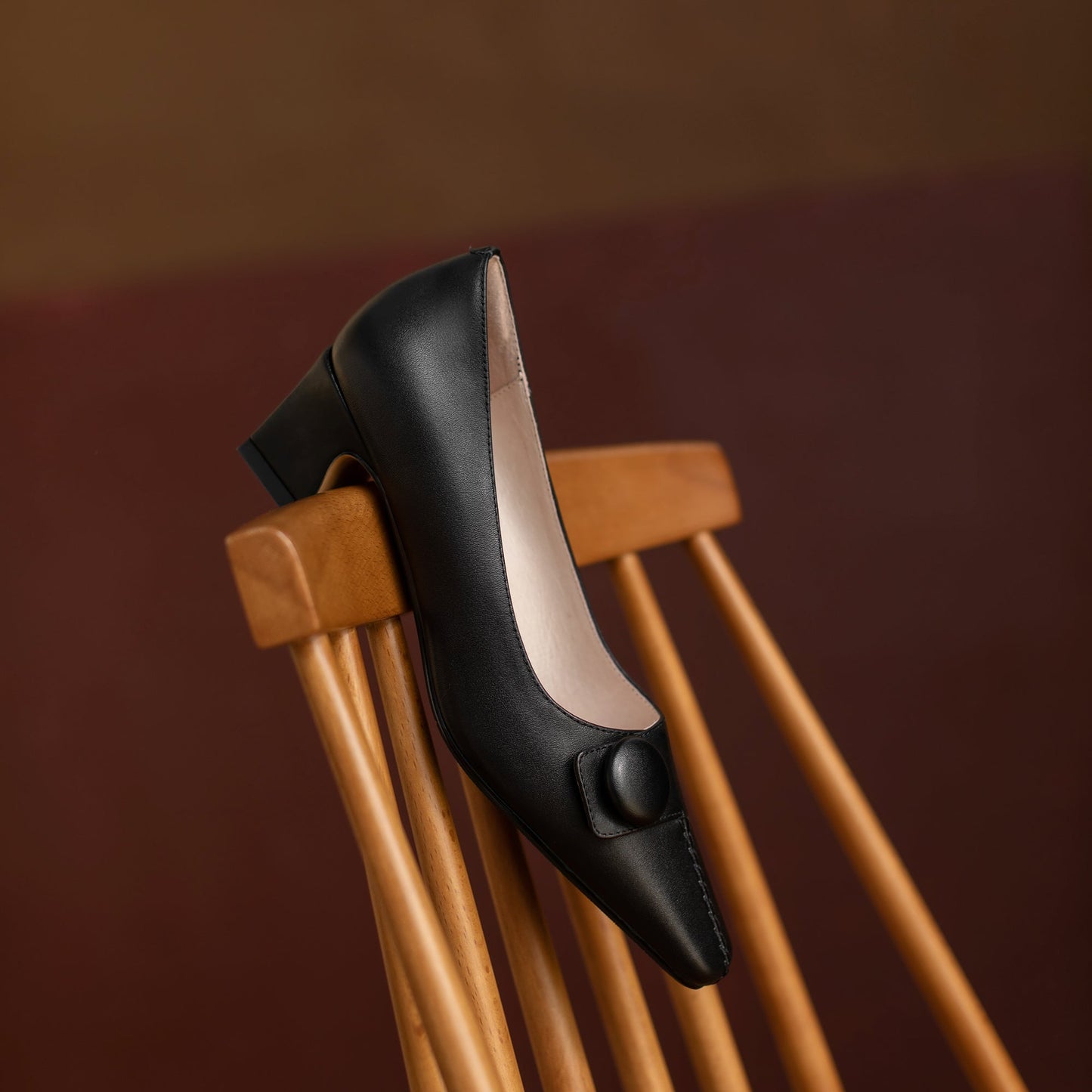 Nine Seven Genuine Leather Women's Handmade Square Toe Low Heel Button Graceful Pump Shoes