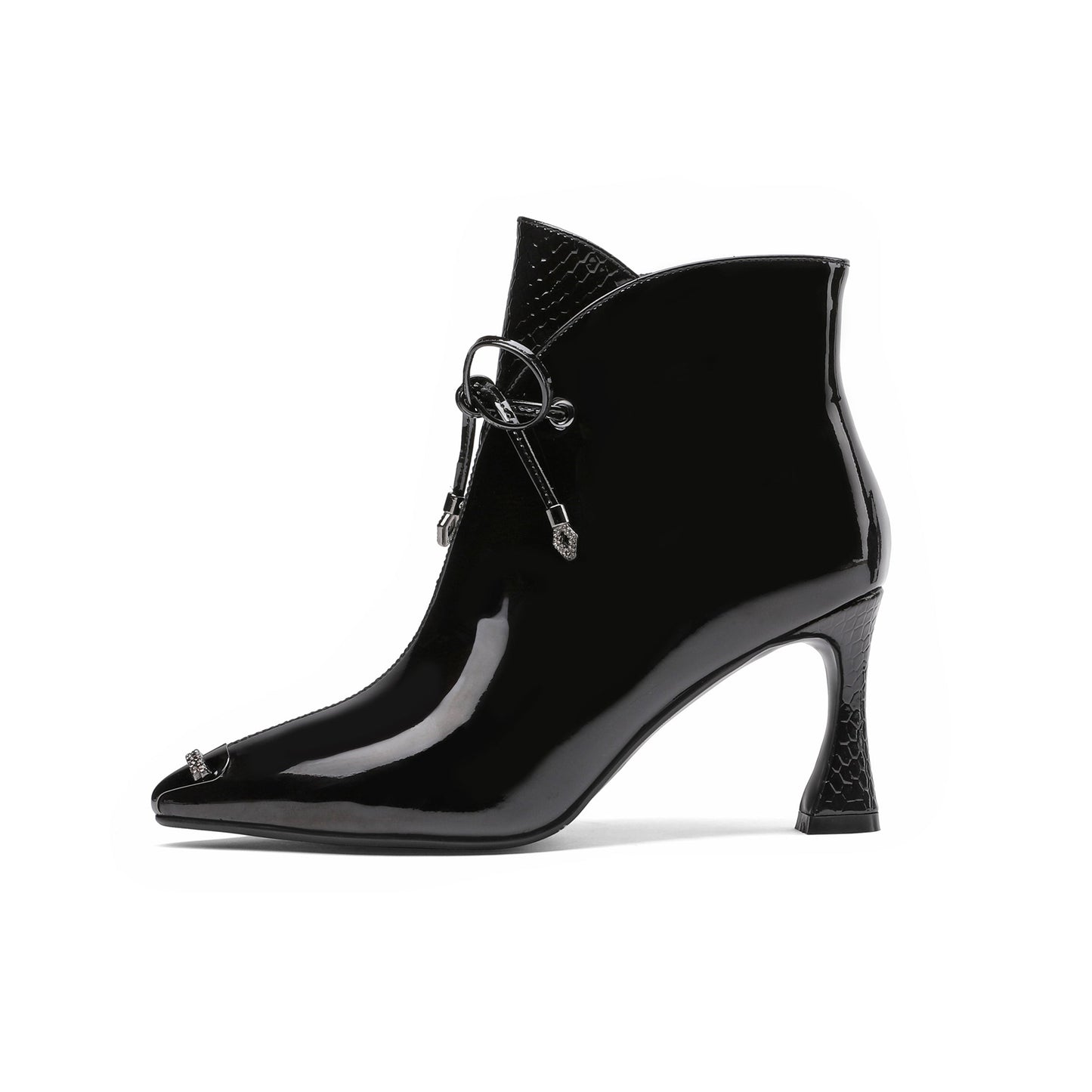 Nine Seven Women's Patent Leather Stylish Pointed-Toe Zip Up Stiletto High Heel Handmade Ankle Boots with Bowknot