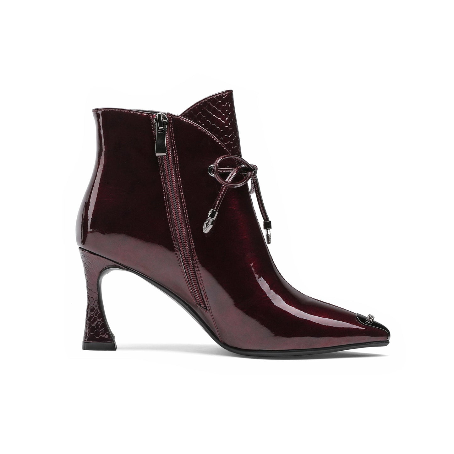 Nine Seven Women's Patent Leather Stylish Pointed-Toe Zip Up Stiletto High Heel Handmade Ankle Boots with Bowknot