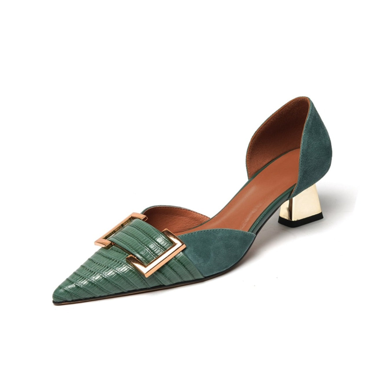 Nine Seven Women's Pointed Toe Handmade Buckle Genuine/Suede Leather Slip On Low Heel Pump Shoes