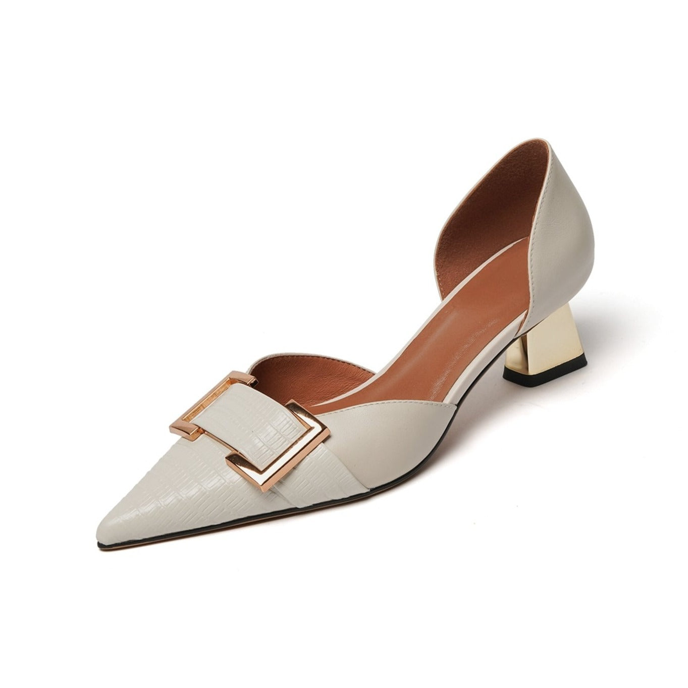 Nine Seven Women's Pointed Toe Handmade Buckle Genuine/Suede Leather Slip On Low Heel Pump Shoes