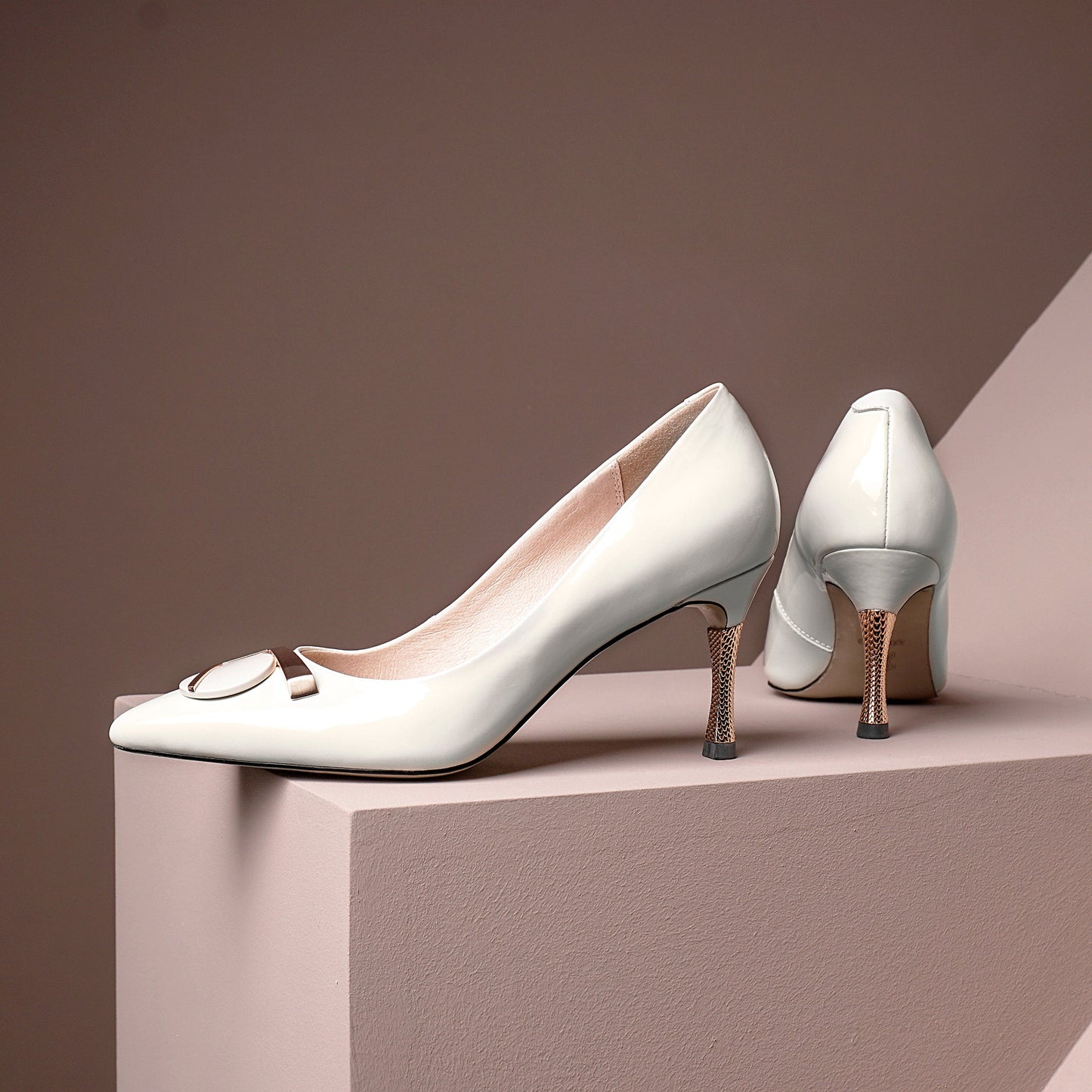 Nine Seven Women's Patent Leather Pointed Toe Handmade Delicate Décor Mid Stiletto Heel Slip On Graceful Pumps