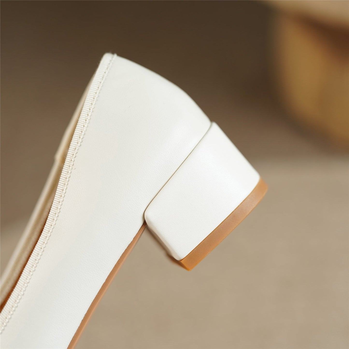 Nine Seven Women's Genuine Leather Handmade Cute Bow Knot Slip On Round Toe Low Chunky Heel Ballet Pumps