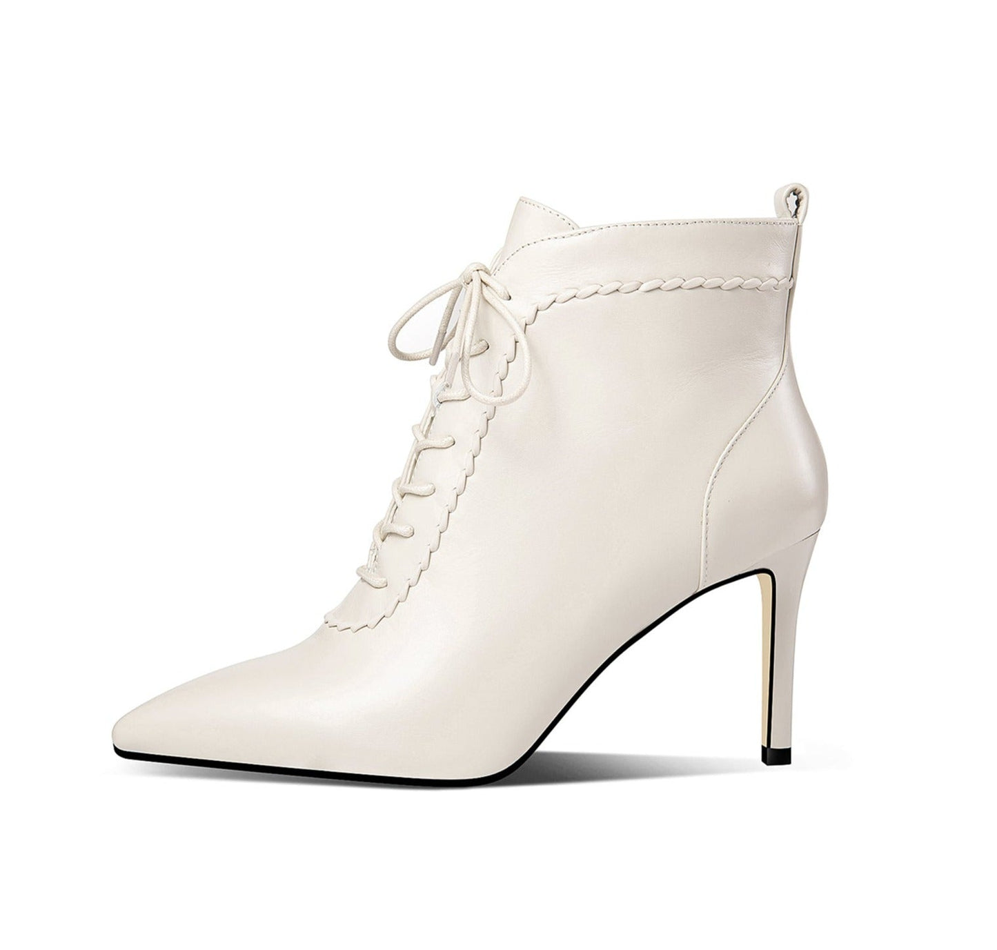 Nine Seven Women's Genuine Leather Sexy Stiletto Heel Handmade Zip Up Pointed Toe Booties with Selftie Design