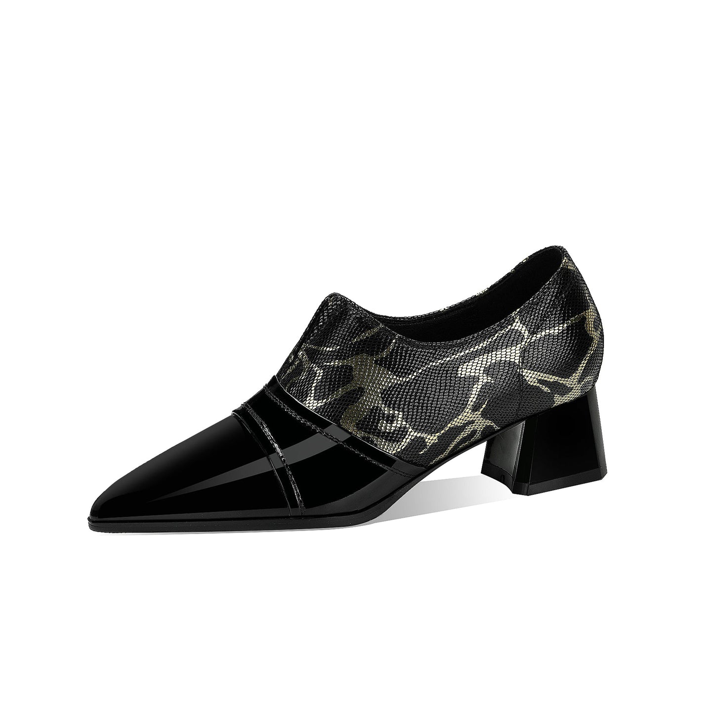 Nine Seven Women's Pointed Toe Genuine Leather Handmade Chunky Heels Slip On Casual Loafers Shoes