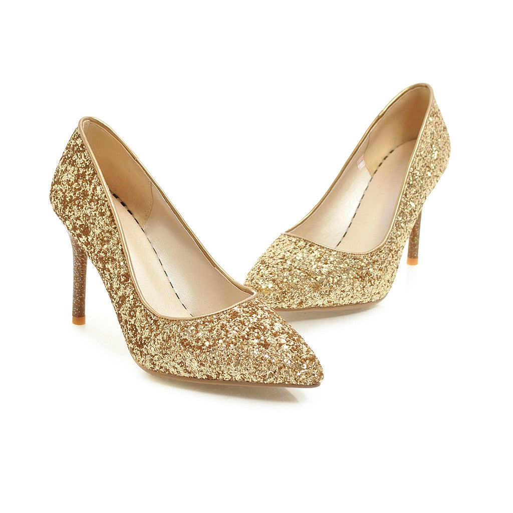 Nine Seven Women's Handmade Pointed Toe Glitter High Stileto Heel Slip On Bridal Pumps Shoes