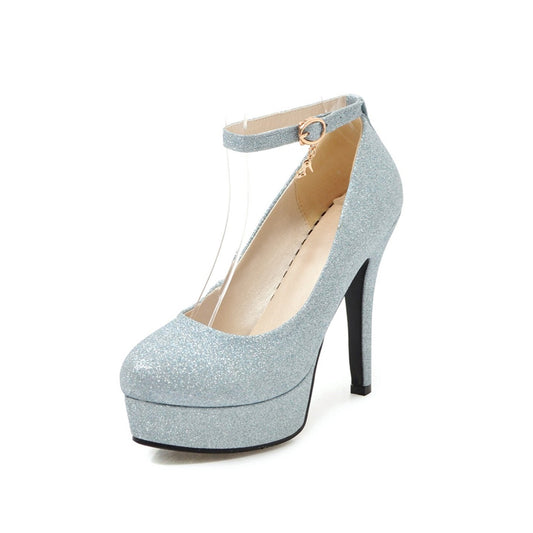 Nine Seven Women's Handmade Sparkly High Stileto Heel Ankle Buckle Platfoem Pumps Shoes