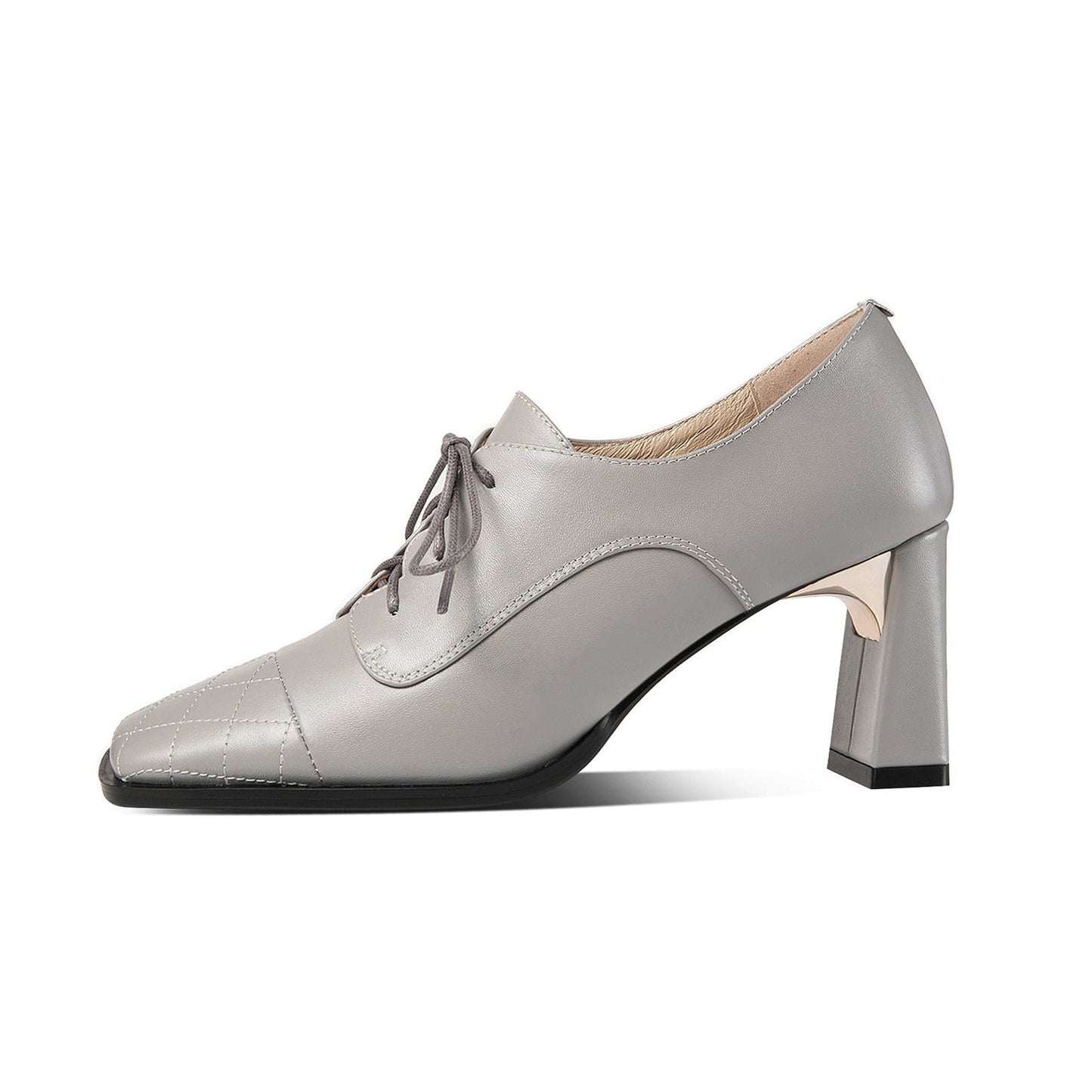 Nine Seven Genuine Leather Women's Handmade Classic Square Toe Chunky Heel Lace Up Oxford Pump Shoes