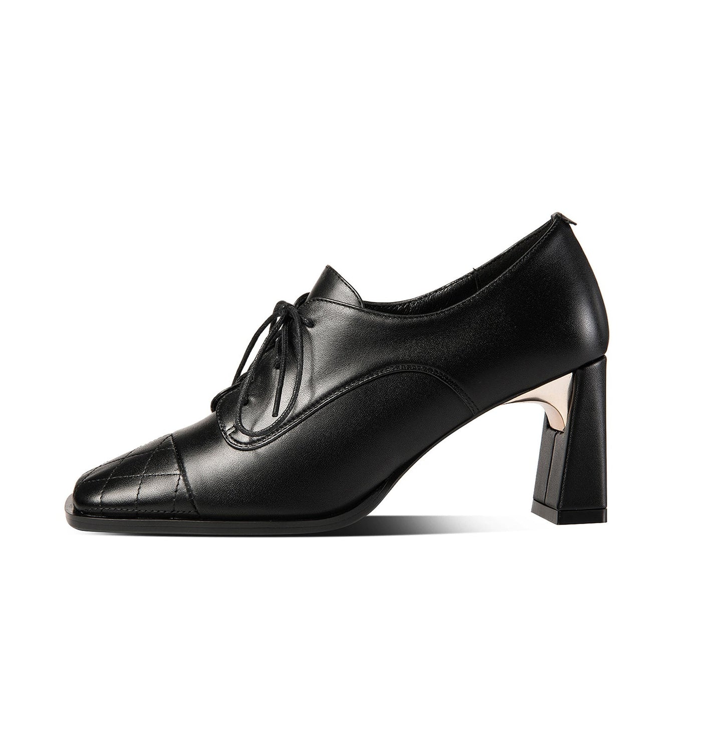 Nine Seven Genuine Leather Women's Handmade Classic Square Toe Chunky Heel Lace Up Oxford Pump Shoes