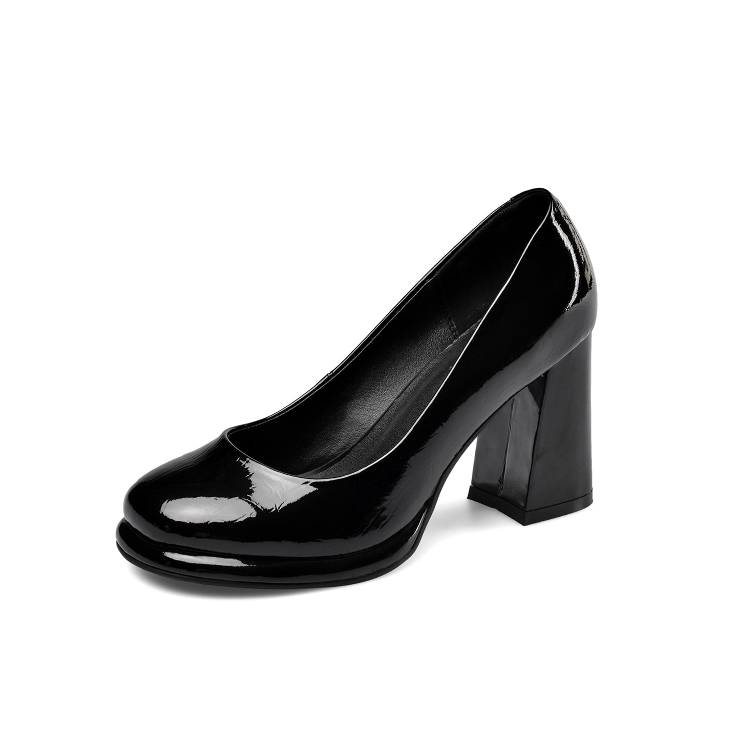 Nine Seven Women's Patent Leather Round Toe Handmade High Chunky Heels Slip On Pumps Shoes