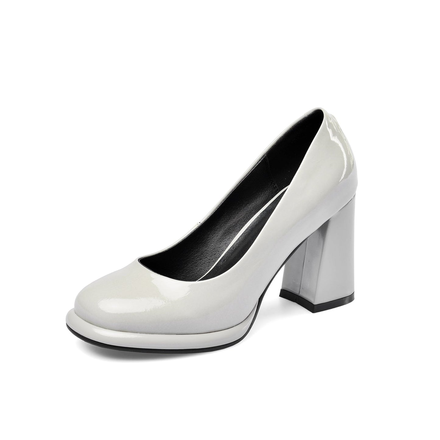 Nine Seven Women's Patent Leather Round Toe Handmade High Chunky Heels Slip On Pumps Shoes