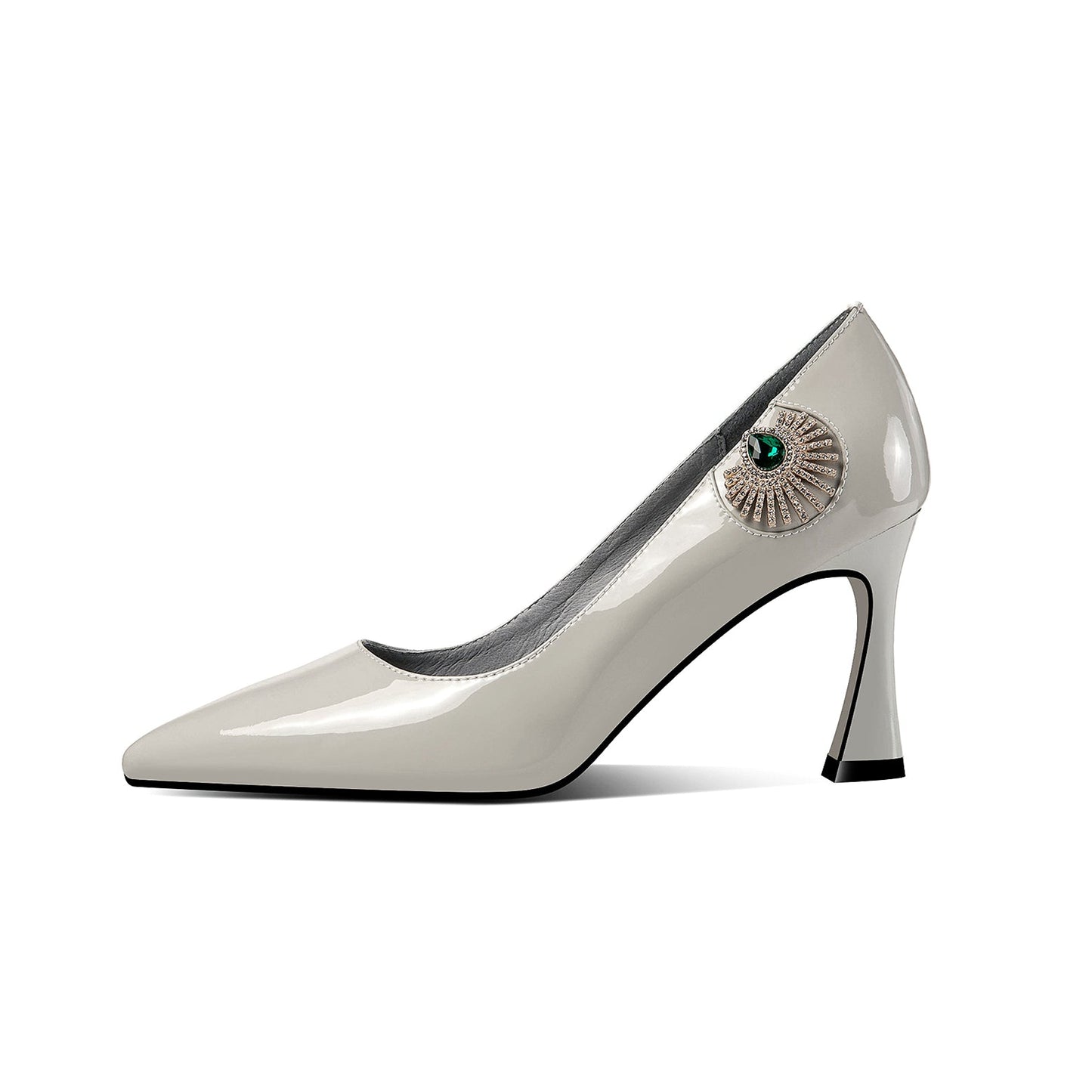 Nine Seven Patent Leather Women's Handmade Pointed Toe Unique Glitter Rhinestone Emerald Crystal Design High Heel Slip On Pumps