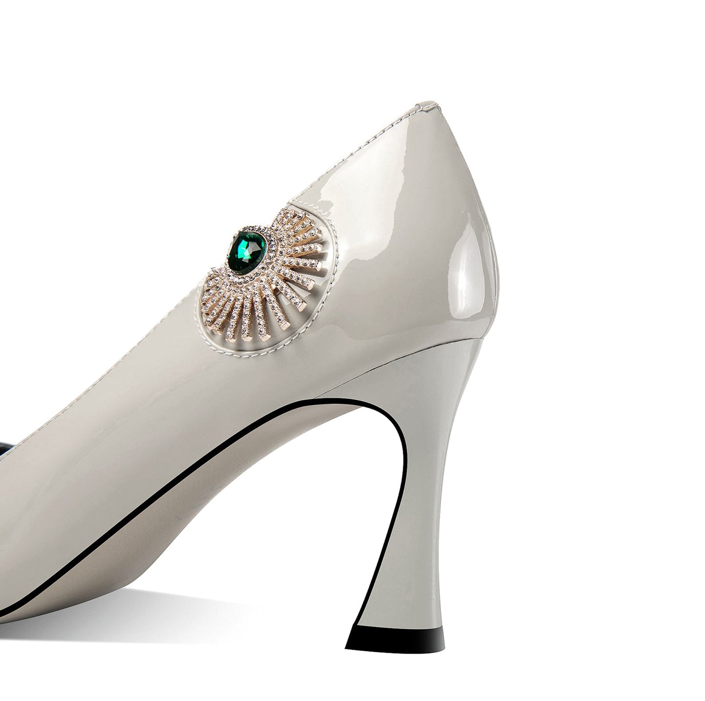 Nine Seven Patent Leather Women's Handmade Pointed Toe Unique Glitter Rhinestone Emerald Crystal Design High Heel Slip On Pumps