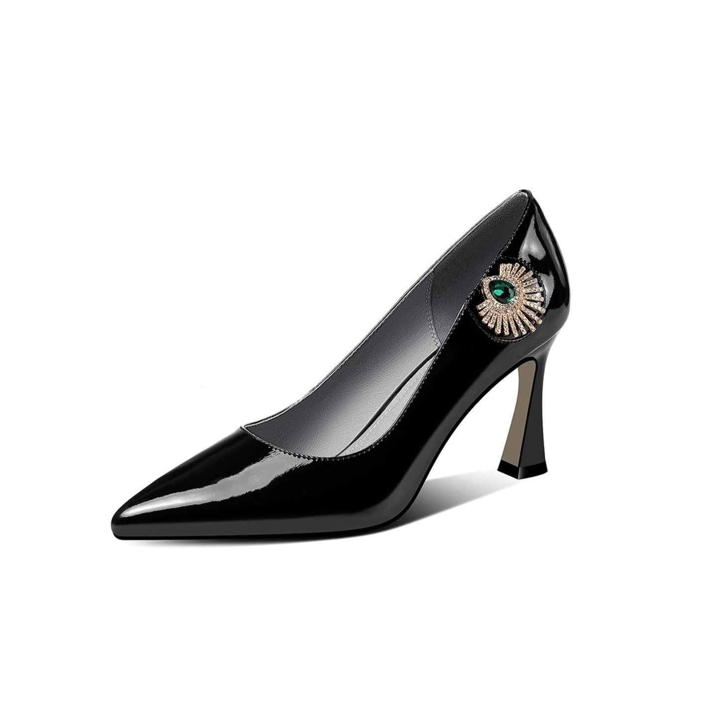 Nine Seven Patent Leather Women's Handmade Pointed Toe Unique Glitter Rhinestone Emerald Crystal Design High Heel Slip On Pumps