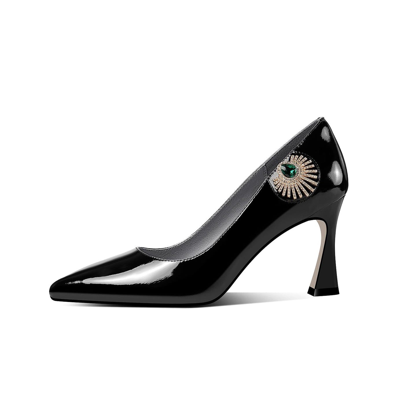Nine Seven Patent Leather Women's Handmade Pointed Toe Unique Glitter Rhinestone Emerald Crystal Design High Heel Slip On Pumps
